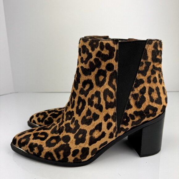 Franco Sarto Womens Bette Ankle Boots 8M Leopard Cheetah Leather Calf Hair Fur - Picture 6 of 13